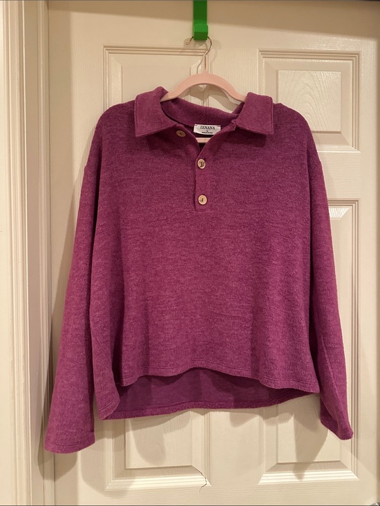 Zenana Outfitters Tops - Zenana Outfitters Plum Button-Front Polo Sweater Top